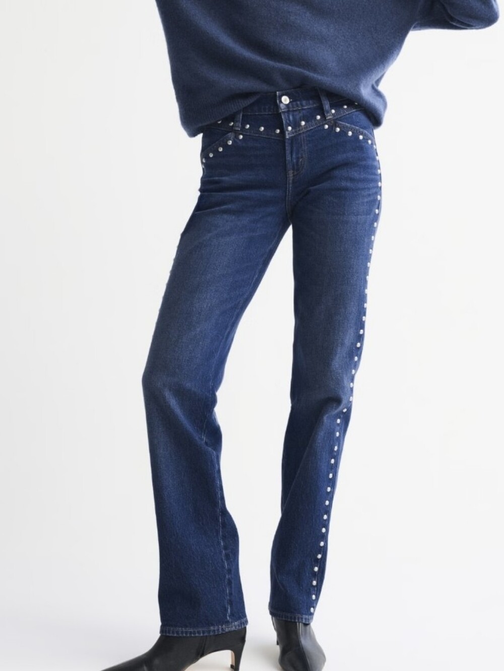 Abercrombie Mid-Rise 90's Straight Curve Love Studded Jeans